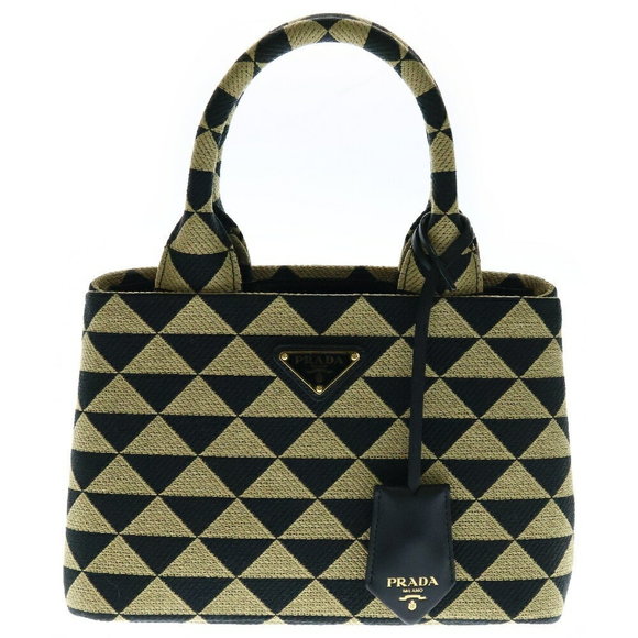 Prada Embroidered Shoulder Bag Black Beige Canvas - Picture 1 of 6